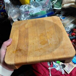 Vintage Butcher Block  Square Round Indentation 9.5" X 9.5" X2" Sticking Legs
